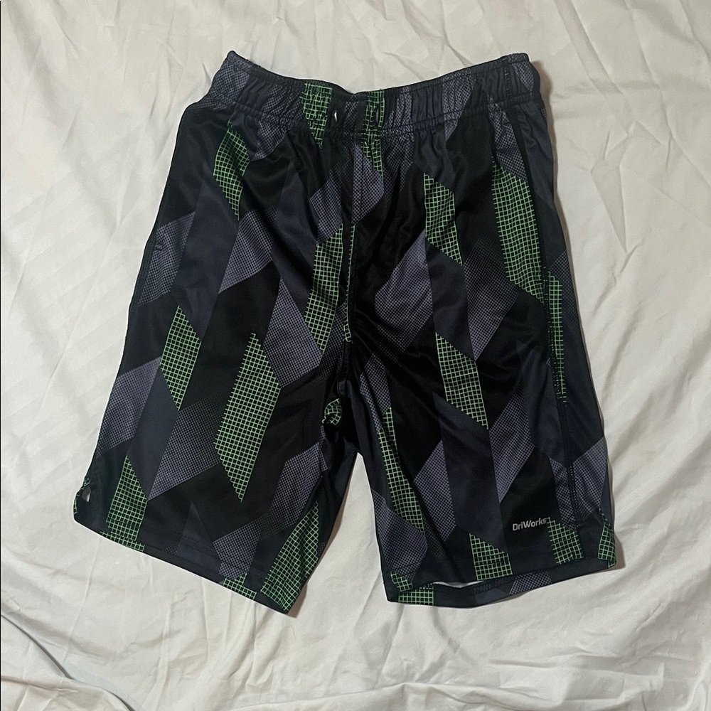 Athletic Works Black and Green Patterned Shorts
